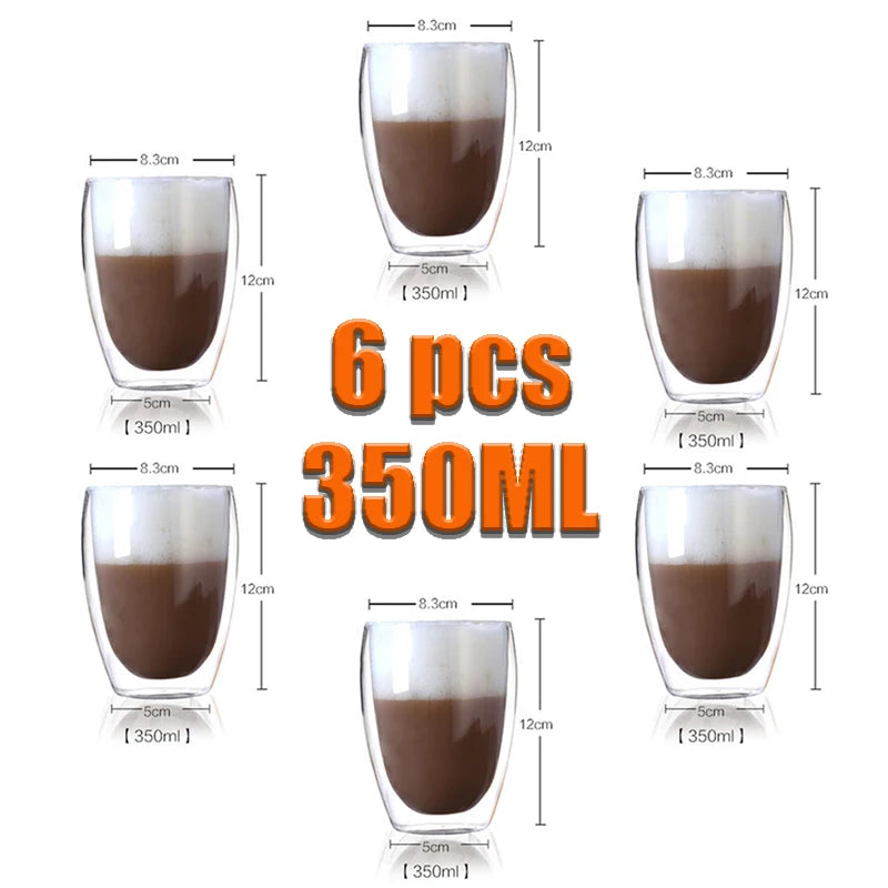 350ML Double Wall Glass Cup Transparent Handmade Heat Resistant Tea Drink Cups Whisky Beer Coffee Mugs Drinkware Reusable Tool