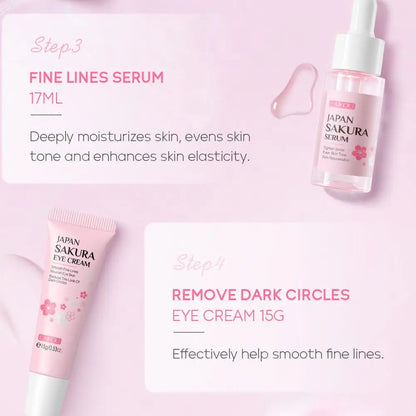 Sakura Facial Cleaner Korean Face Serum Anti Acne Peeling Gel Moisturize Fade Dark Circles Eye Cream Skin Care Set women gift