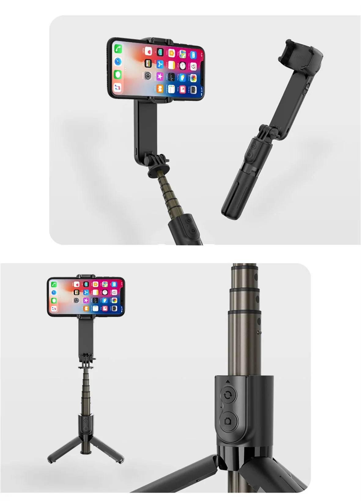 Handheld Gimbal Stabilizer Selfie Stick Tripod with Removable Fill Light Wireless Remote Portable Phone Stand Holder - MarvelouStoree