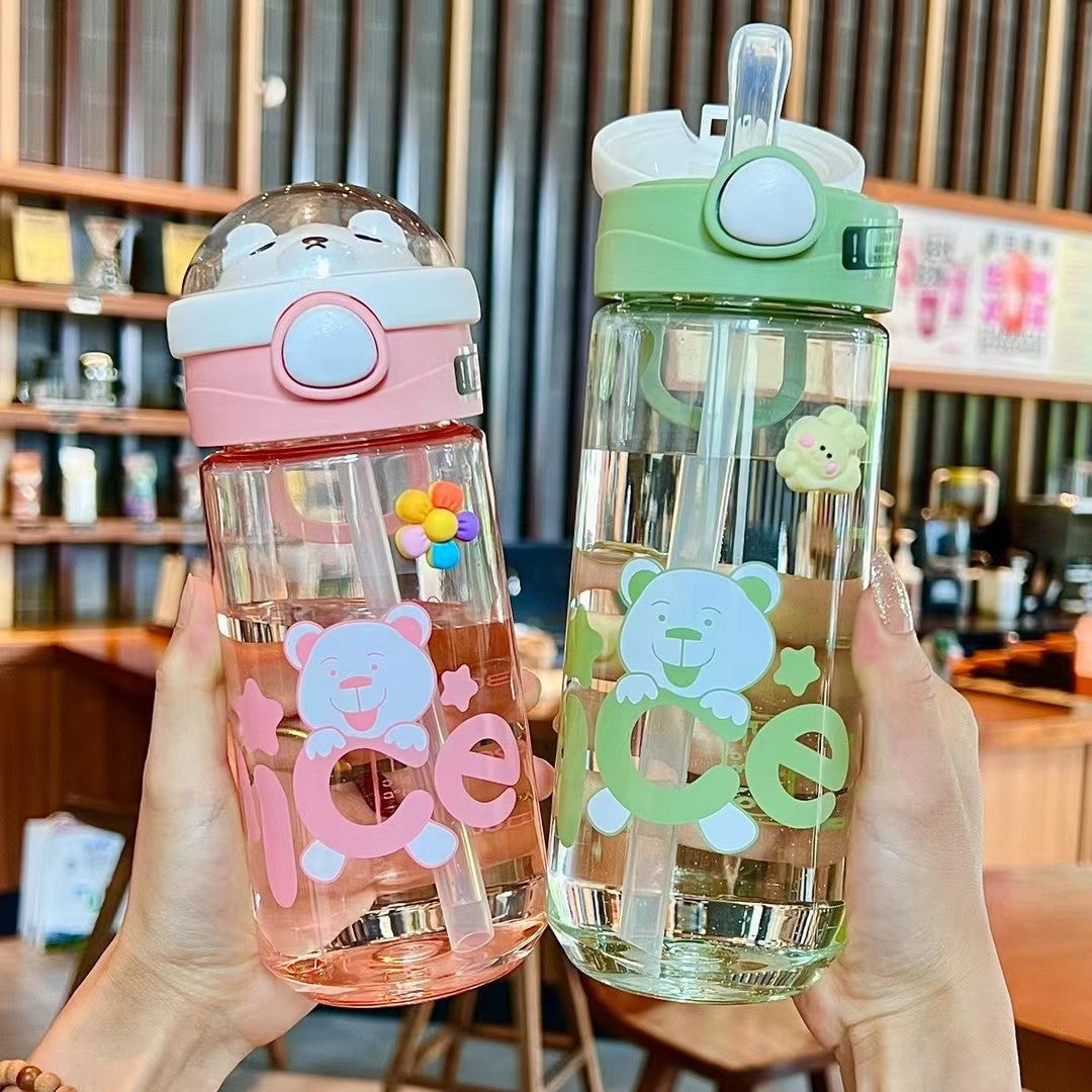 550/650ml Cute Water Bottle for Girls with Lid Straw Sticker Plastic Juice Milk Portable Kawaii Tumbler Children's Drinkware