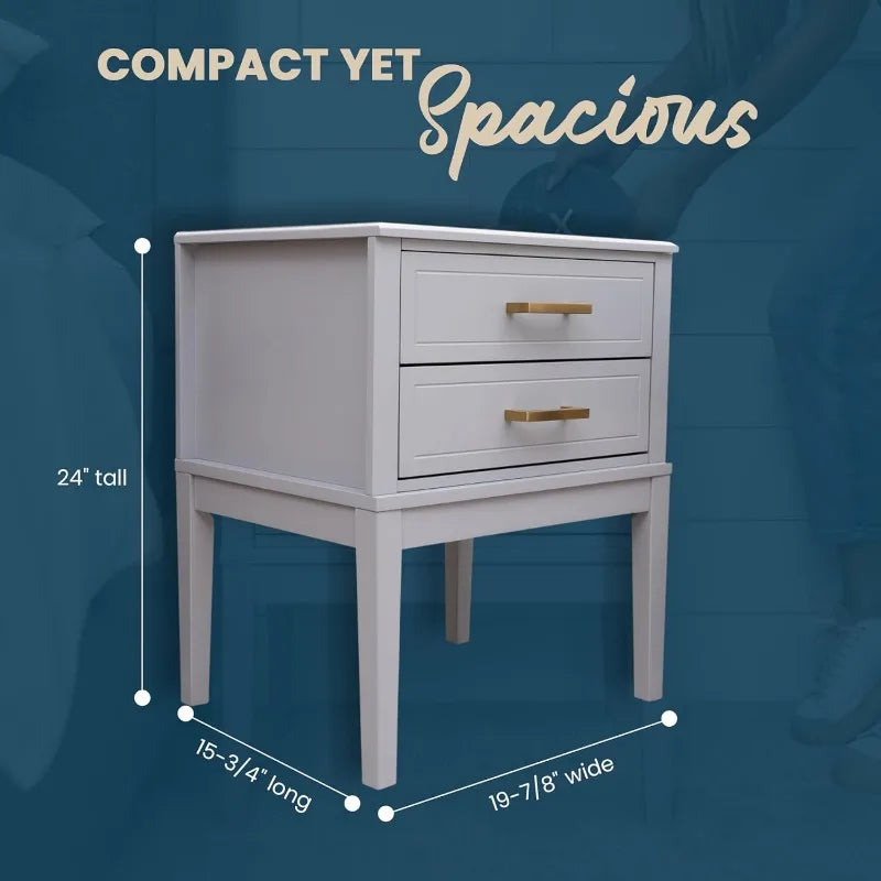 2 Drawer Side Table with Charging Station - Mid Century Modern, 2 USB Ports&2 Outlets -Multifunctional Smart Bedside Nightstand