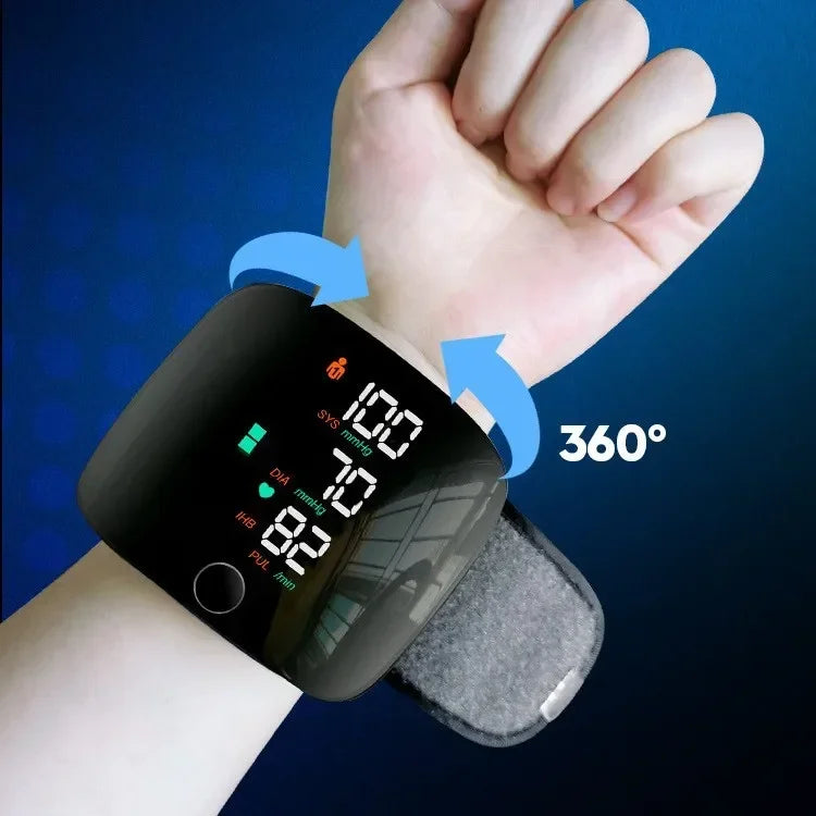 Wrist Type Blood Pressure Monitor LED Display Fast Measurement Digital Tensiometer BP Tonometer Heart Rate USB Rechargeable