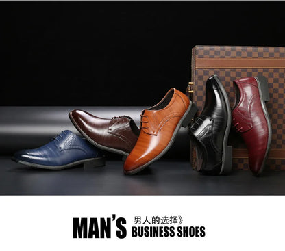 Men's Business Leather Shoes British Brown Pointed Lace Business Casual Leather Shoes Men Men Dress Shoes Wedding Shoes