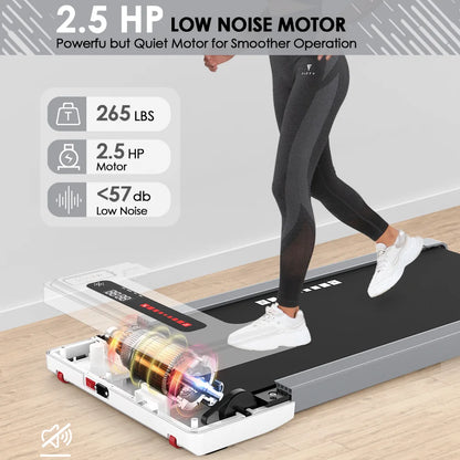 Ultra-Quiet 2.25HP Under Desk Treadmill, Electric Manual Walking Pad with Large Digital Monitor, 265 lbs Capacity & 12 Programs