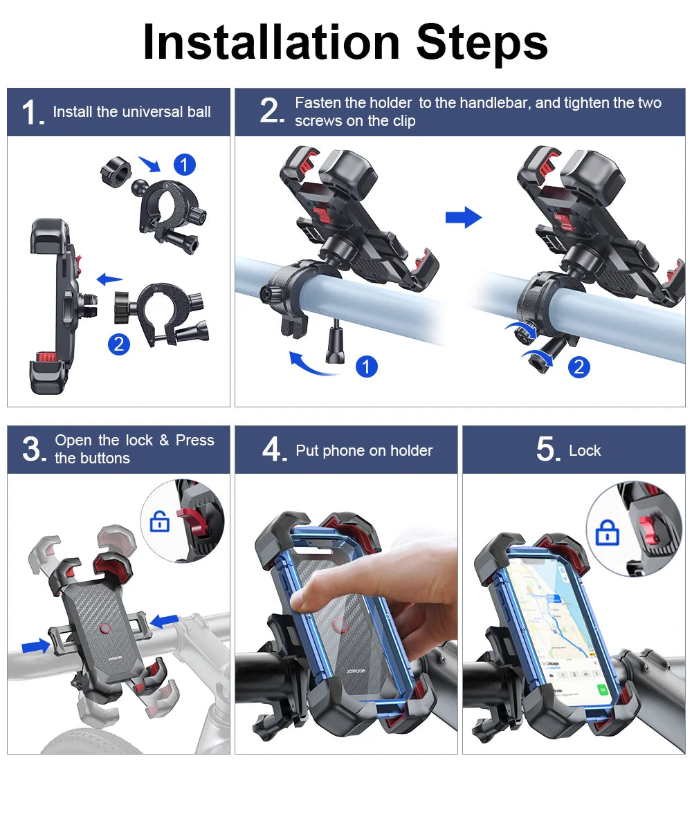 Joyroom Bike Phone Holder 360° View Universal Bicycle Phone Holder for 4.7-7 inch Mobile Phone Stand Shockproof Bracket GPS Clip