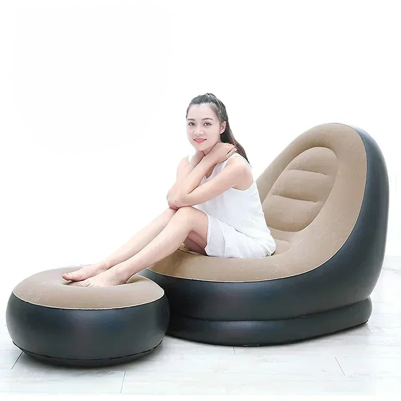 Fashion Inflatable Leisure Bean Bag Sofa Lazy Sofa Set Outdoor Foldable Recliner Bed Fluffy Seat Tatami Footstool Bedroom Chair