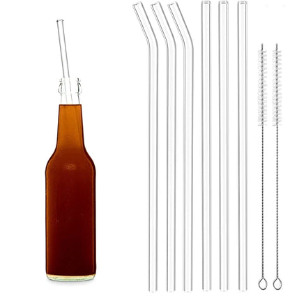 250mm 6pcs Glass Straws Extra Long Reusable Drinking Straws for Cup Cocktail Smoothie Milkshakes Ecofriendly Straw Bar Drinkware