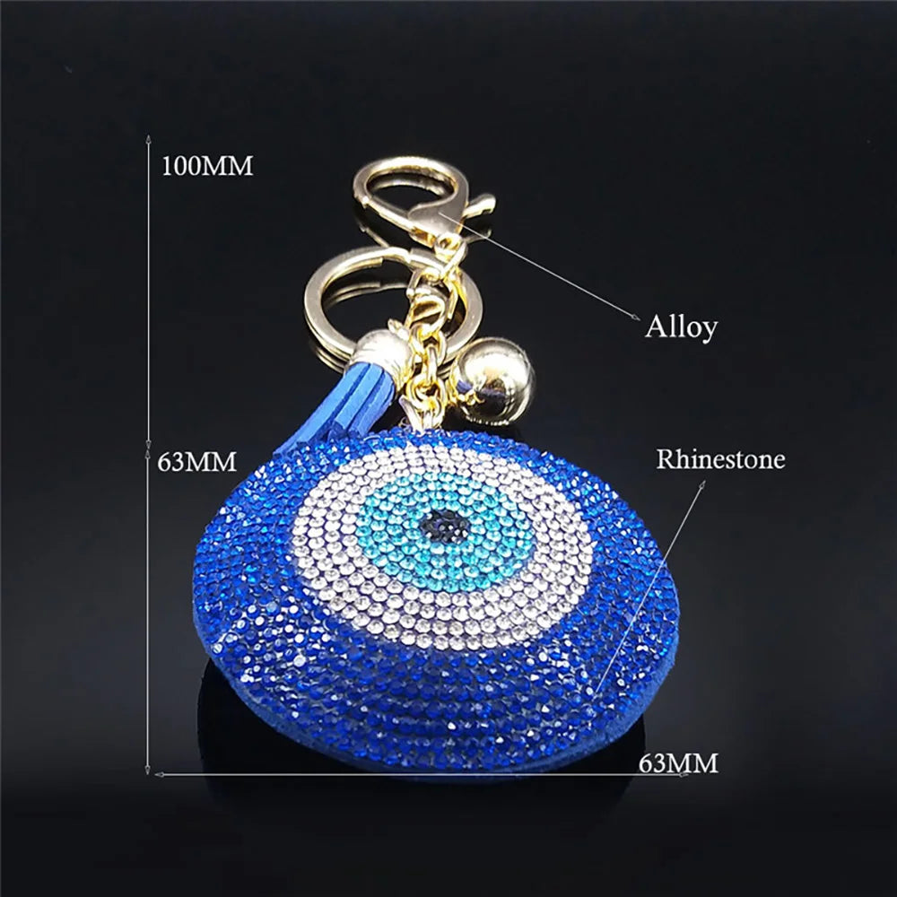 Turkish Eye Keychains Crystal Female Key Ring for Women Keychain Gold Color Blue Turkey Eye Key Chain Jewelry llaveros ojo turco