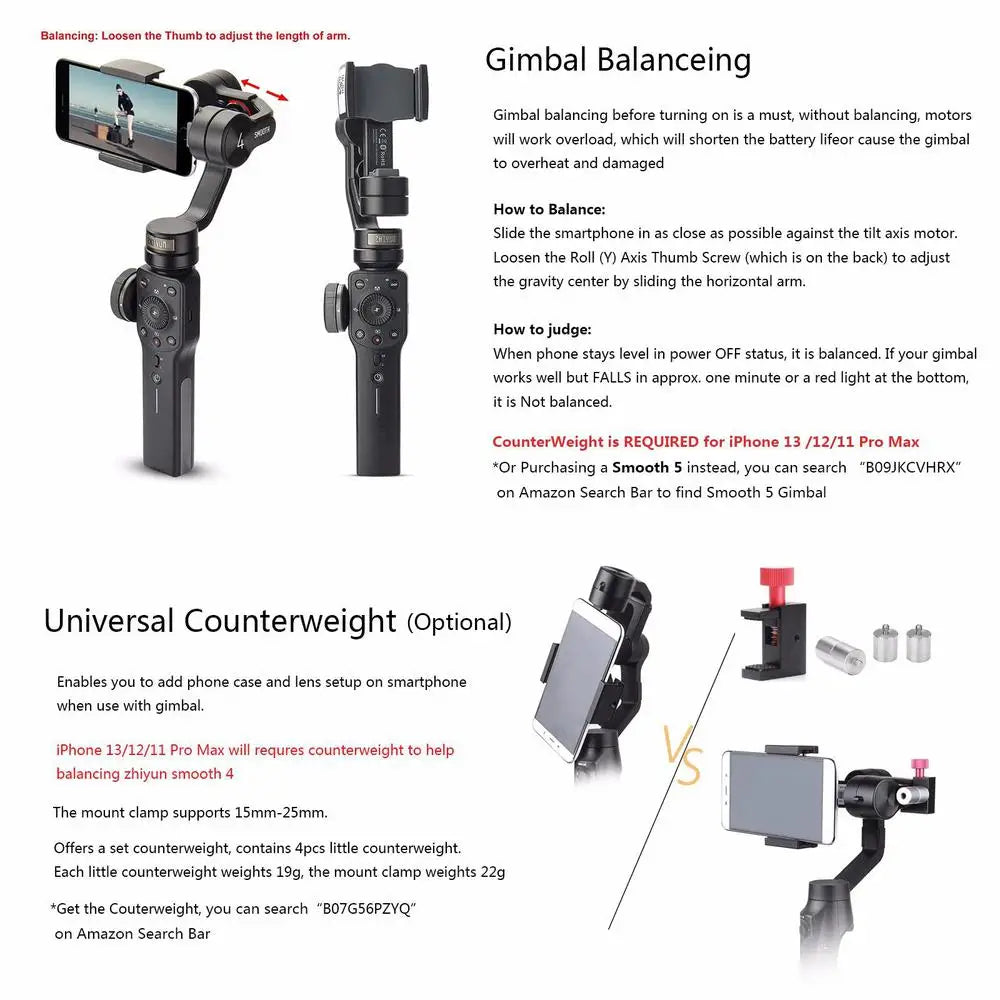 Zhiyun Smooth 4 3-Axis Focus Pull & Zoom Capability Handheld Gimbal Stabilizer for Smartphone Like iPhone X 8 7 Plus 6 Plus Sams