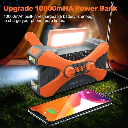 Solar Emergency Radio 10000mAh Hand Crank Portable AM/FM/NOAA SOS Radio with Flashlight&Reading Lamp Cell Phone Charger Radio