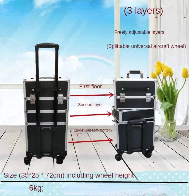 Multi-functional New Trolley cosmetic bag,rolling luggage Makeup Toolbox case Cosmetic Bags on Wheel,Nail tattoo trolley box bag - MarvelouStore