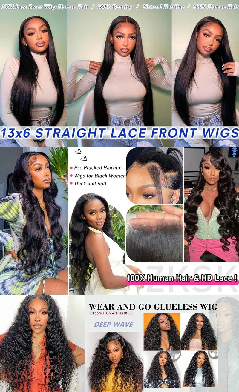 Ready to Wear Glueless Wig Straight 13x6 Transparent Lace Frontal Wig 30 34inches Human Hair Bone Straight 6x4 Lace Frontal Wigs