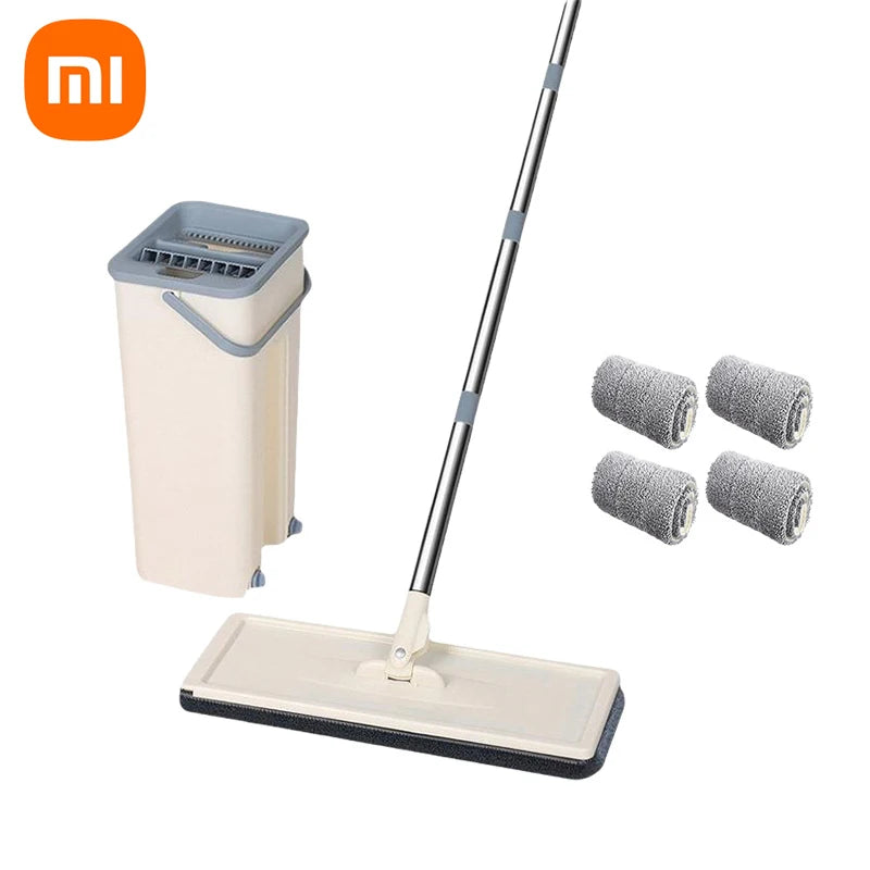 Xiaomi Mop with Bucket and Squeeze,Hand Free, Flat Floor, Multifunction Microfiber Mops, Home Cleaning Tools