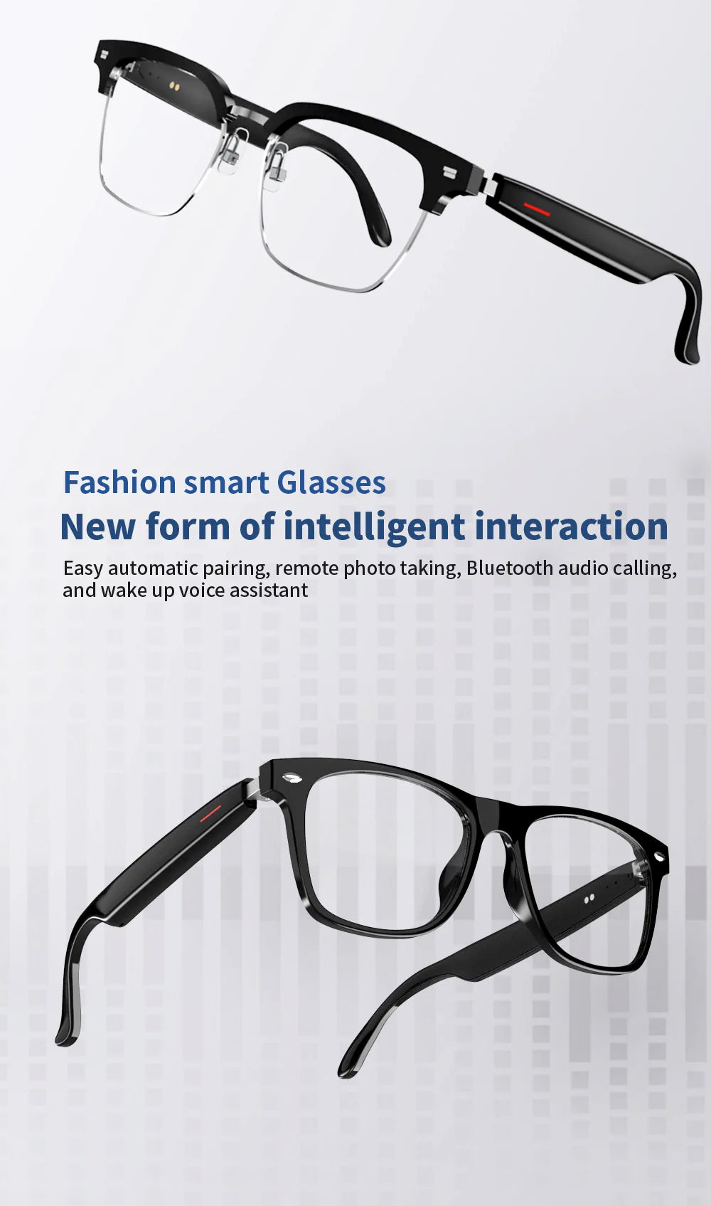 2 In 1 Headset Smart Glasses Blue Tooth Audio Call AI Voice Noise Reduction Music Eyewear Waterproof Speaker Mics Calls Eyeglass