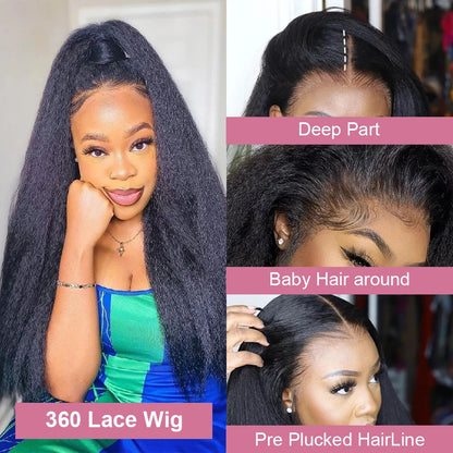 36 40 Inch 360 Kinky Straight Human Hair Wigs Yaki Brazilian Glueless Wig 13x4 Lace Frontal Human Hair Wigs For Women Preplucked