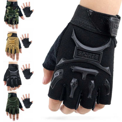 1Pair Kids Tactical Fingerless Gloves Army Military Camo Anti-Skid Mittens Half Finger Boys Girls Children Outdoor Sport Cycling