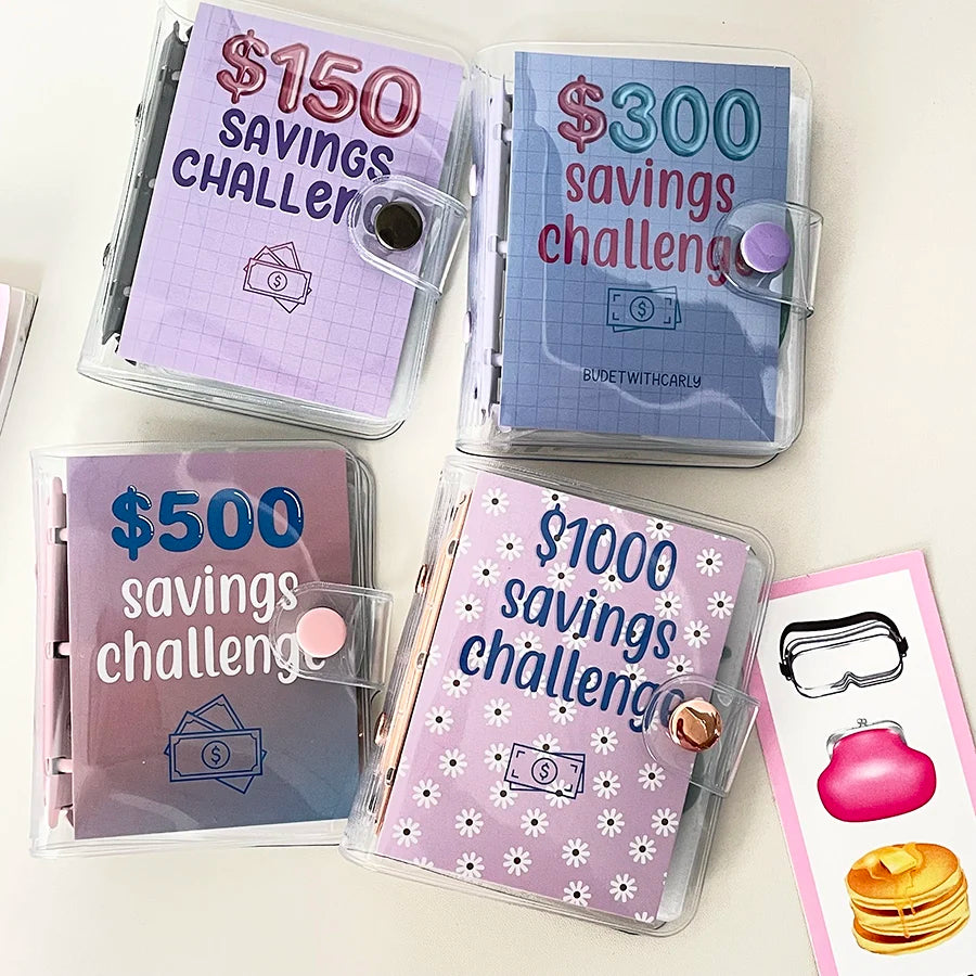 Sharkbang $150/$300/$500/$1000 Mini Binder Savings Challenge,12/25 Sheet Sleeves,Money Challenge Pocket Organzier,3 Holes Holder