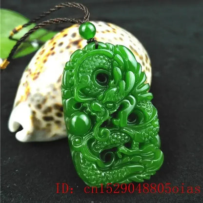 Green Natural Hetian Jade Stone Dragon Pendant Jasper Necklace Carved Chinese Jadeite Jewelry Charm Amulet Gifts for Women Men