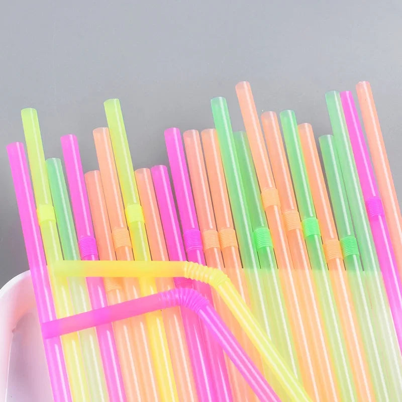 100/1000Pcs Colorful Drinking Plastic Straws Flexible Milk Bubble Tea Disposable Straw Wedding Party Kitchen Bar Drinks Supplies