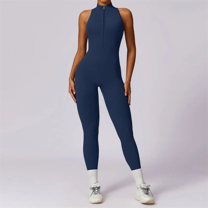 Backless Jumpsuits Zipper Sports Bodysuits Women Yoga Sets Sportswear Fitness Overalls One Piece Suit Workout Playsuit Female