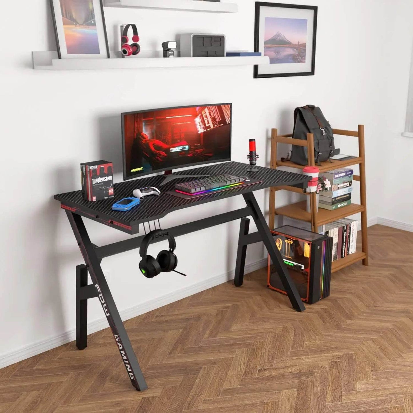 Game desk, computer desk, 47-inch home office desk, oversized modern ergonomic black - MarvelouStoree