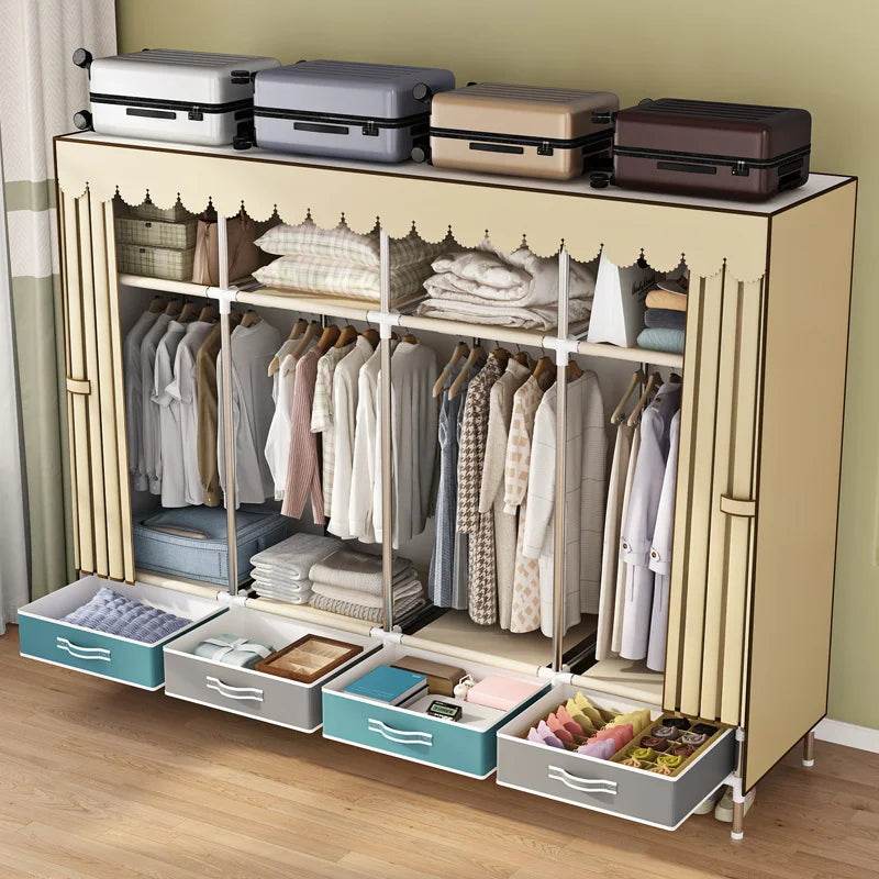 Simple wardrobe, sturdy and durable fabric cabinet, home bedroom assembly, rental room storage cabinet, wardrobe rack - MarvelouStoree