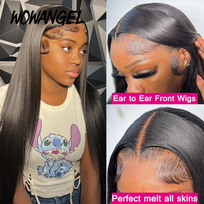 Wow Angel Skinlike Glueless Wigs 13x6 HD Lace Front Wigs Melt Skins 250% Straight Hair Pre Plucked Human Hair Wigs For Woman