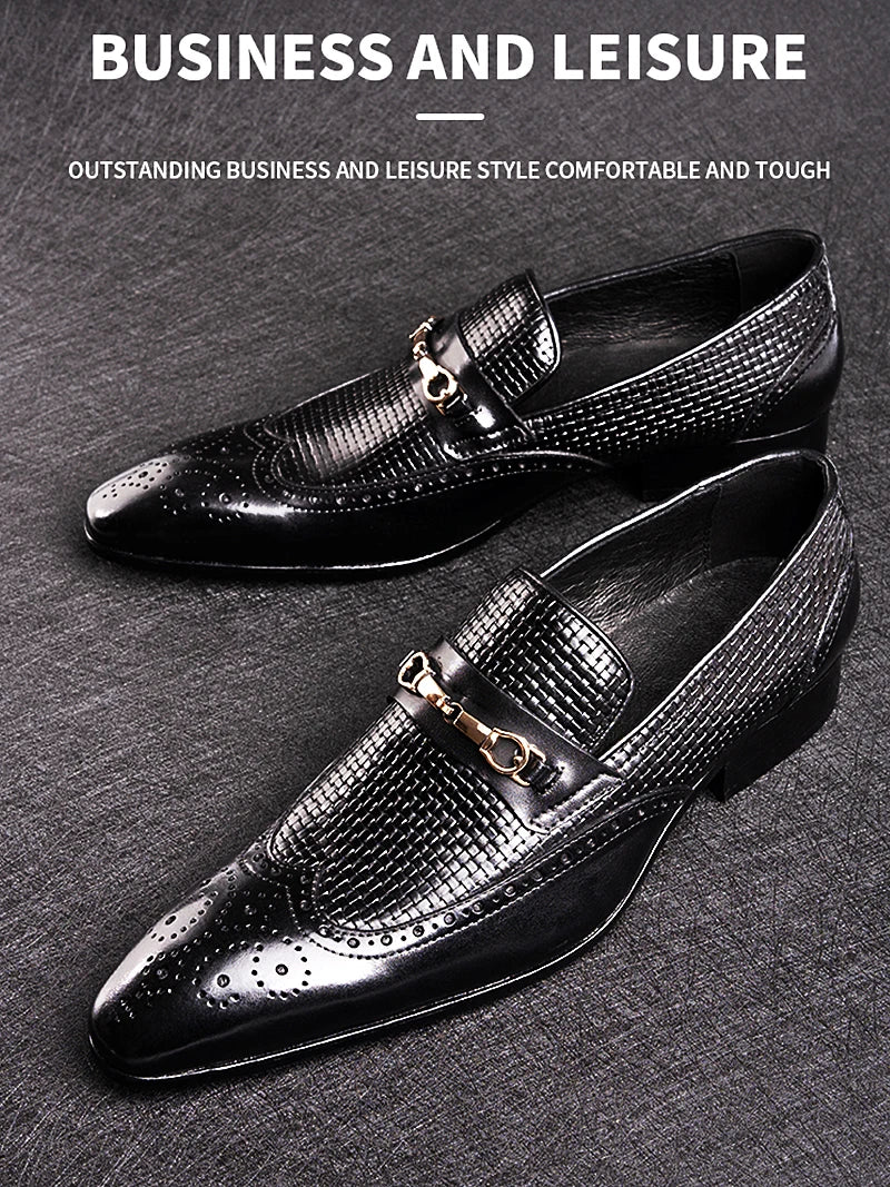 Fashion Business Casual Genuine Leather Shoes Handmade Party Wedding Wear Men Office Dress Shoe Big Size 39-50 Black Loafers