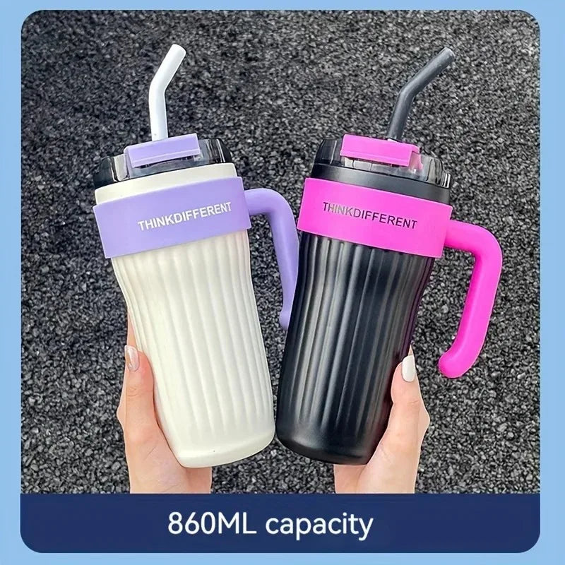 29.08oz Large Capacity Coffee Cup Tumbler Vacuum Cup Car Bottle Stainless Steel Ice Drink Cup Outdoor Sport Insulated Cup