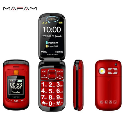 Mafam F899 Flip Elderly Cellphone Two Display 2.4" SOS Fast Quick Call Dial Push Button Folded Senior Mobile Phone Torch