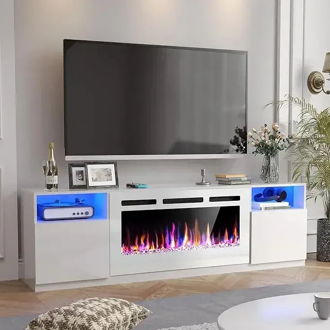 70"FireplaceTV Stand for TVs Up to 80" with 36" Electric Fireplace,TV Console for The Living Room,LED Light Entertainment Center