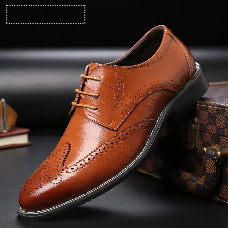 Fashion Black Brown Dress Shoes Mens Business Shoes PU Leather Oxford Social Luxury Shoes Boys Prom Casual Footwear Pointed Toe