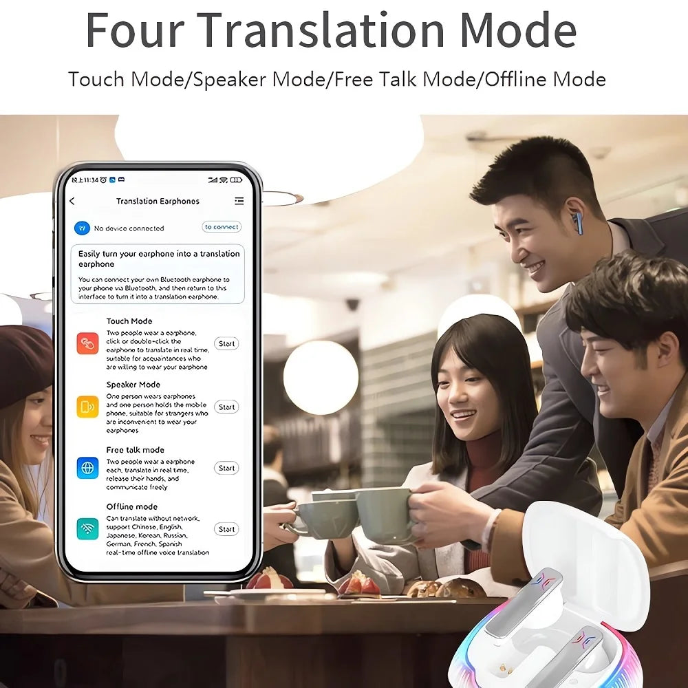 Original 74 Languages Translatoe Earbuds Smart Voice Translate Real Time Support Online OffLine 4 Translation Mode AI Conversion