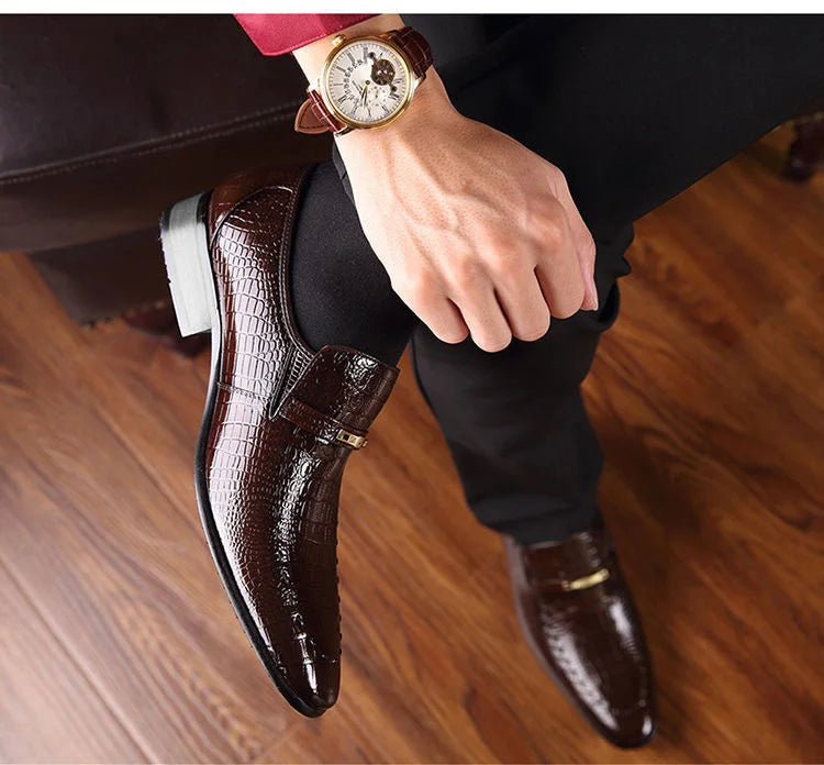 PU Leather Shoes Luxury Crocodile Pattern Men Business Dress Shoes Casual Social Shoe Male Wedding Footwear Zapatos Hombre Mens