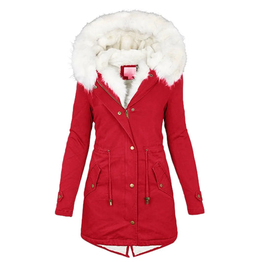 Wish Fleece-lined Hooded Overcoat Women's Autumn/winter Medium-length Warm White Fleece Coat Hood