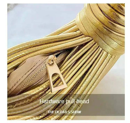 Handbags for Women 2024 New Gold Luxury Designer Brand Handwoven Noodle Bags Rope Knotted Pulled Hobo Silver Evening Clutch Chic