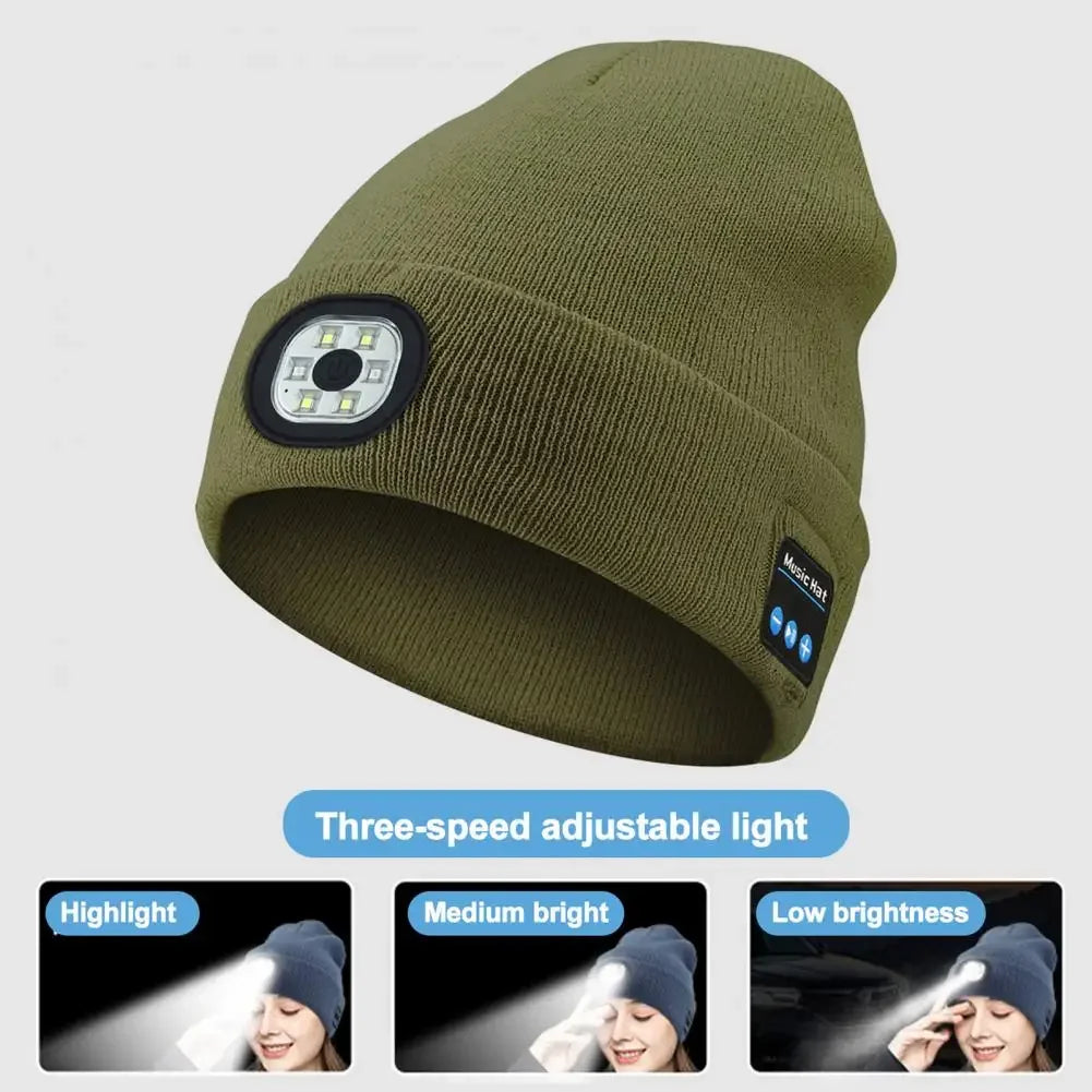 Hands-free Beanie Rechargeable Bluetooth Led Hat Headset Bright Wireless Music Headphone Player Winter Warm Cap Night Jogging