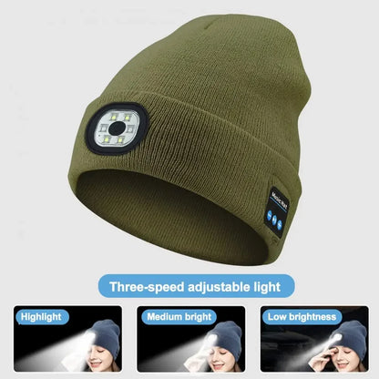 Hands-free Beanie Rechargeable Bluetooth Led Hat Headset Bright Wireless Music Headphone Player Winter Warm Cap Night Jogging