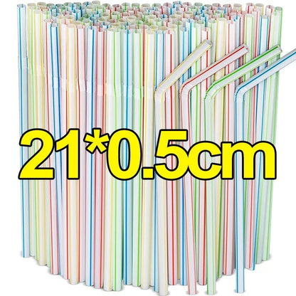 100/500Pcs Colorful Drinking Plastic Straws Flexible Milk Bubble Tea Disposable Straw Wedding Party Kitchen Bar Drinks Supplies