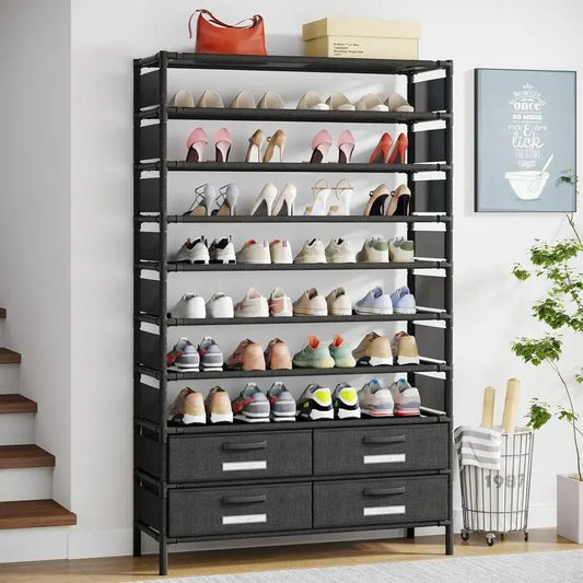 Tribesigns 10 Tier Shoe Rack Organizer with 4 Bins Drawers, 50 Pairs Shoe Racks Free Standing Tall Shoe Shelf Storage Organizer