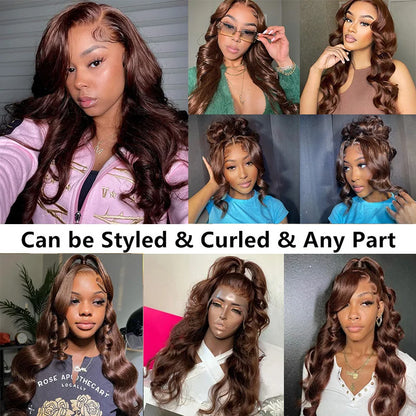 HD Chocolate Brown Body Wave Lace Front Wig Glueless Brazilian Brown 13x4 Lace Frontal Wigs For Women Human Hair Preplucked