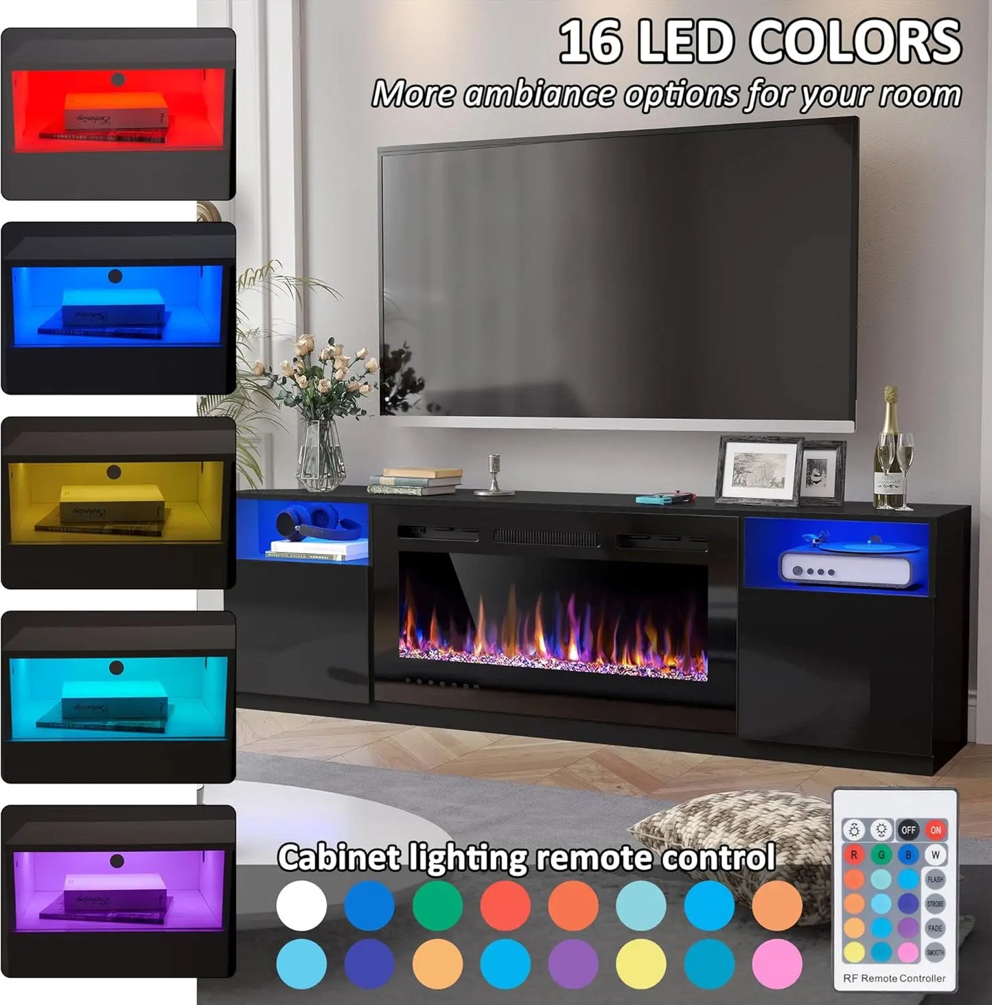 70" Fireplace TV Stand for TVs Up to 80" with 36" Electric Fireplace TV Console for The Living Room LED Light Entertainment