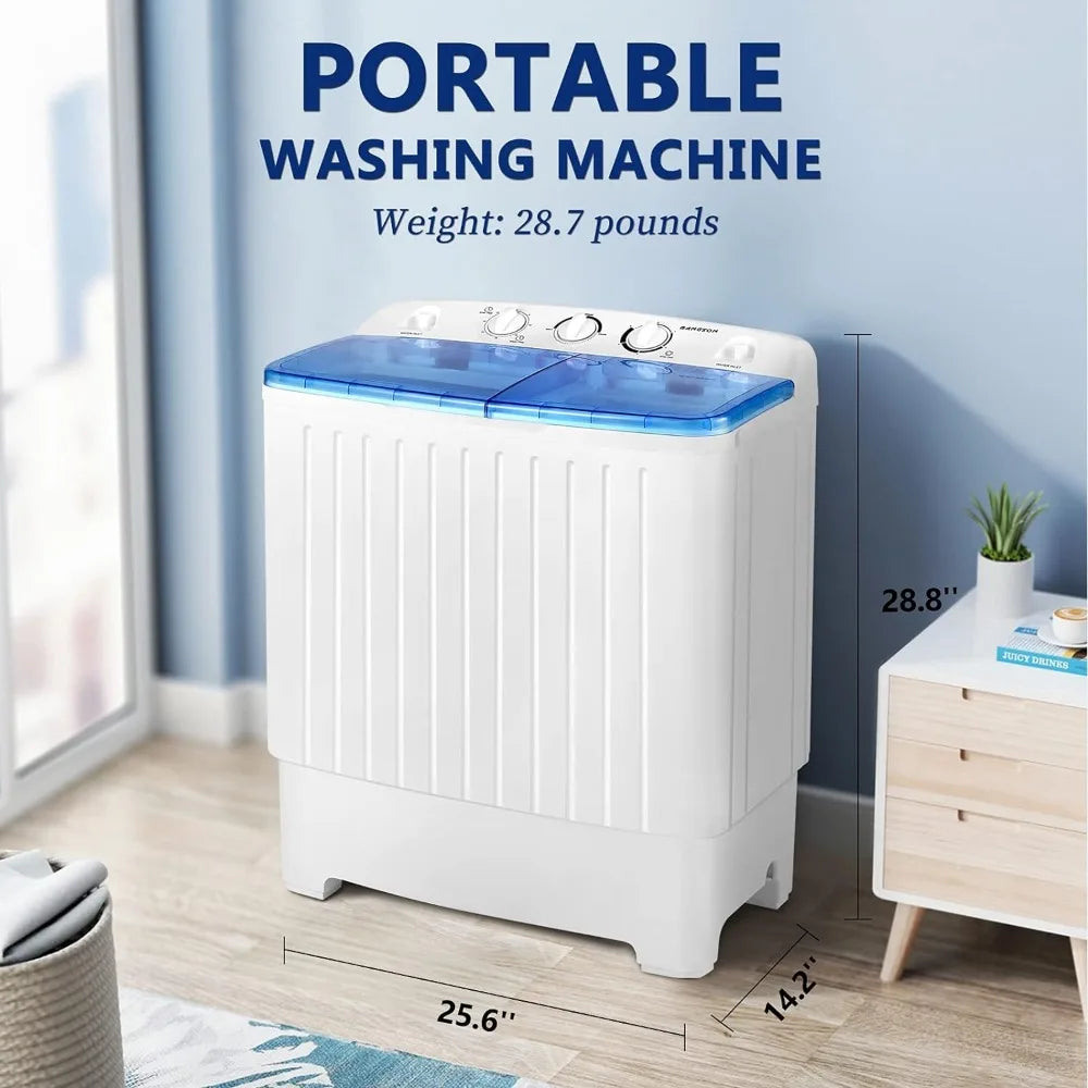 Portable Washing Machine, Mini Twin Tub Washer and Dryer Combo with 17.6 lbs Large Capacity, for Apartment, Dorm, RV, Camping