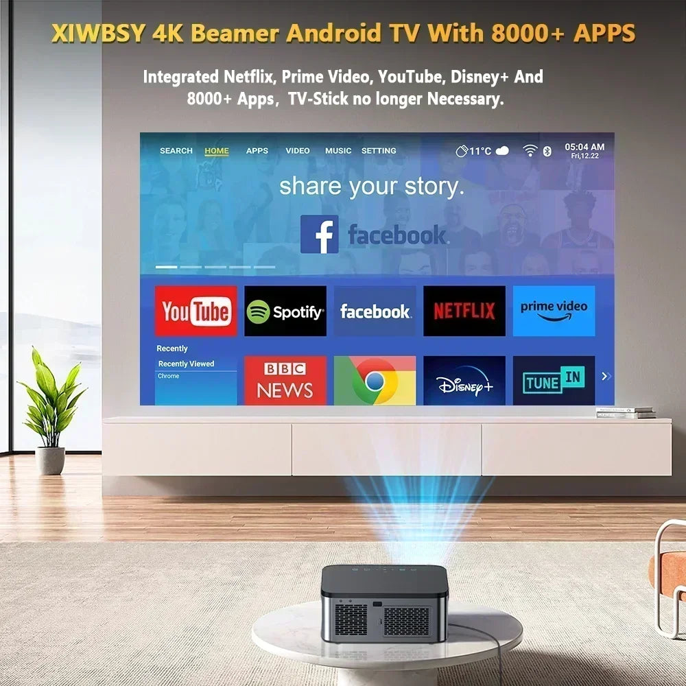 XIWBSY 25000 Lumens Android 4K Projector 1080P Native WiFi6 Auto Focus/Keystone Projector Office Home Theater Beamer Proyector