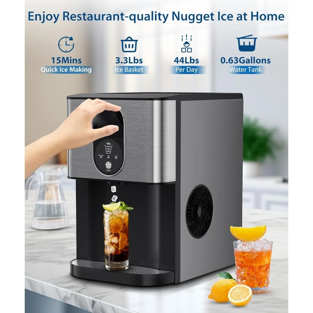 Nugget Ice Maker Dispenser, Self Dispensing Pellet Ice Maker, 44lbs/24H,