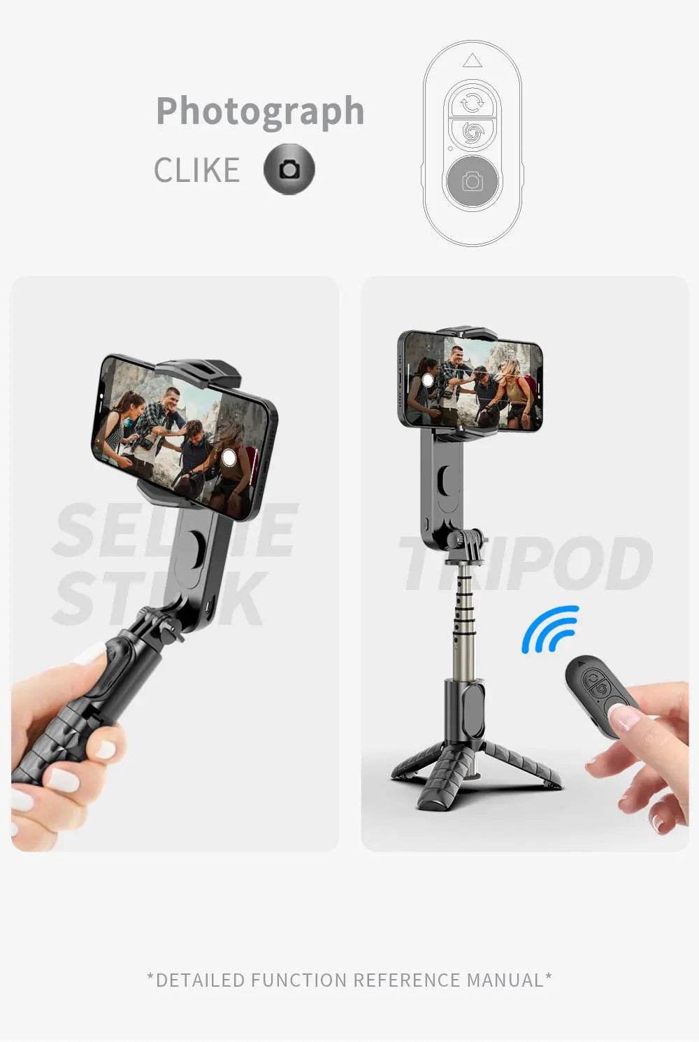 Handheld Gimbal Stabilizer Selfie Stick Tripod with Removable Fill Light Wireless Remote Portable Phone Stand Holder - MarvelouStoree