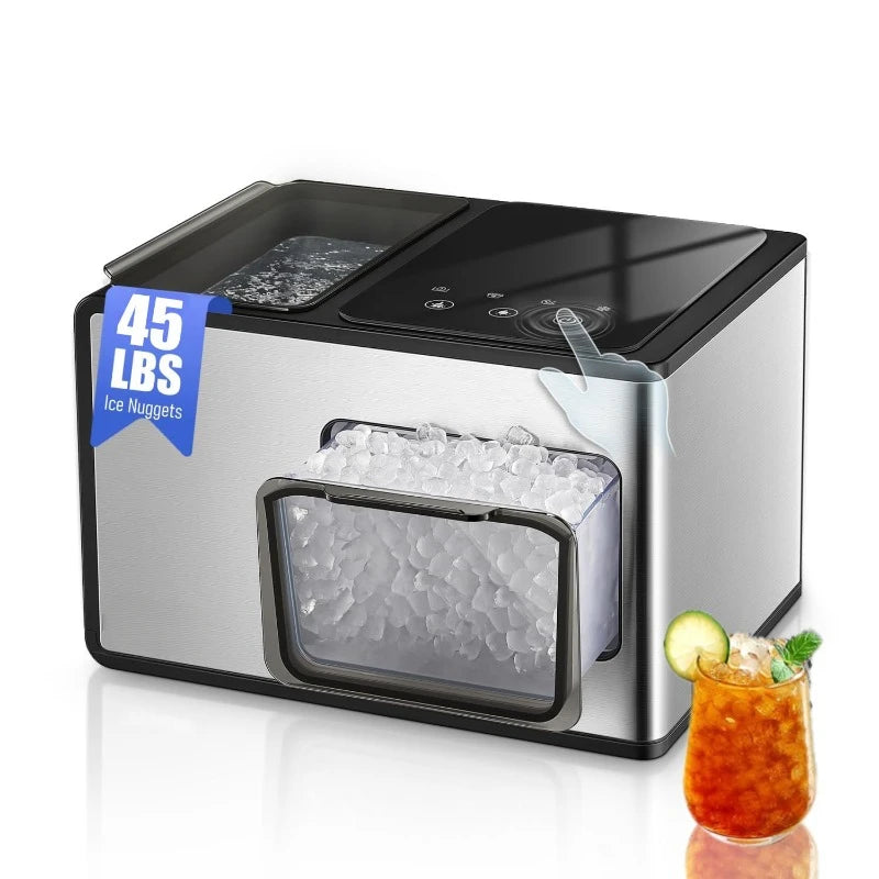 Nugget Ice Maker Countertop, 45lbs/24H, Pebble Ice Maker with Soft Chewable Ice, Self Cleaning Sonic Ice Machine,Stainless Steel