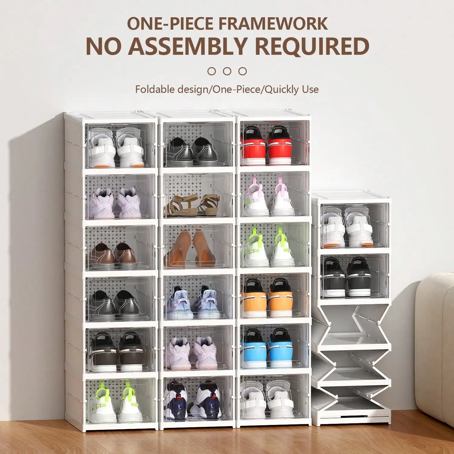 Portable Shoe Rack Organizer For Closet Entryway, Stackable Sneaker Storage Shoe Cabinet Large Plastic Storage Containers Bins