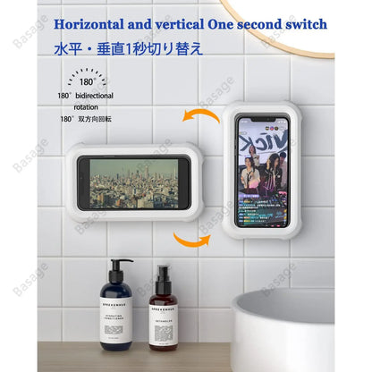 Waterproof Shower Phone Holder with 480° Rotation, Angle Adjustable, Wall Mounted Phone Holder for Bathroom Kitchen, Up to 6.8In