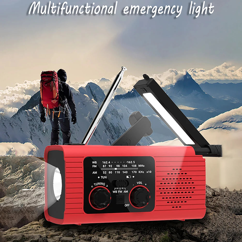 Emergency light solar powered charging portable light outdoor waterproof emergency light radio function strong light flashlight